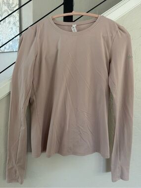 ALO Yoga Long Sleeve Crew Top in Dusty Rose Taupe with Matching Leggings